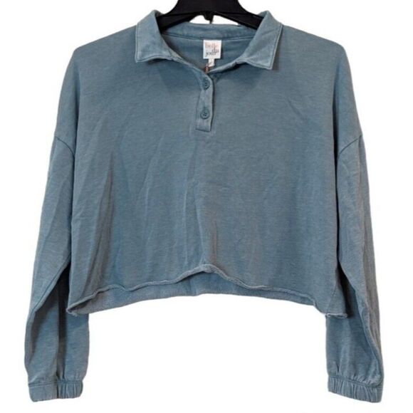 Belle Du Jour Womens Size Large Mineral Blue Long Sleeve Sweatshirt Raw Hem - Picture 1 of 9
